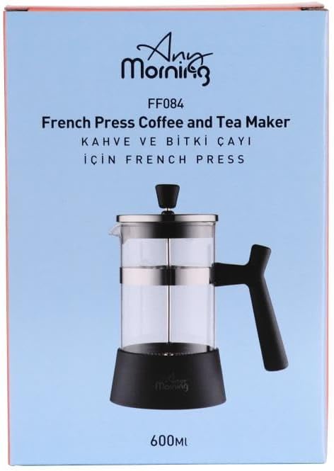 Any Morning French Press Kaffee- und Teebereiter mit feinmaschigen Edelstahlfiltern, Borosilikatglas