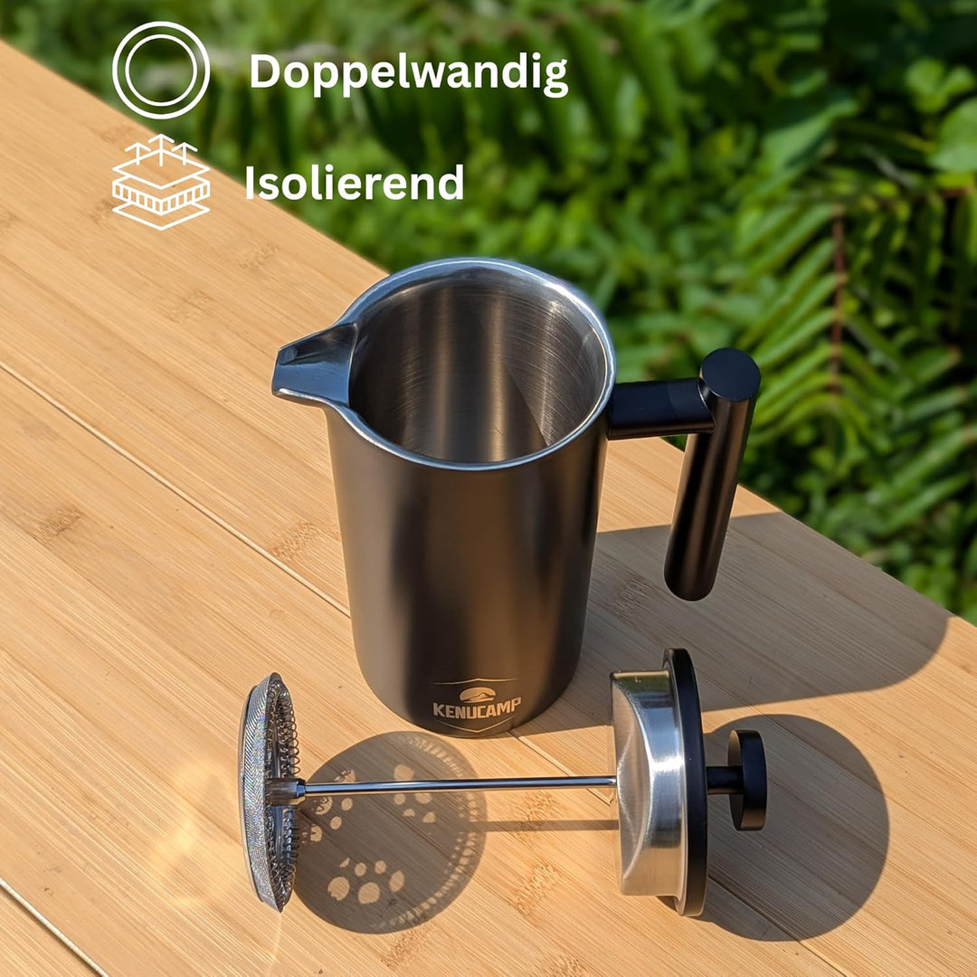 French Press 800ml – Isolierende Edelstahl Kaffeepresse (Schwarz), Doppelwandig & Langlebig, Thermo