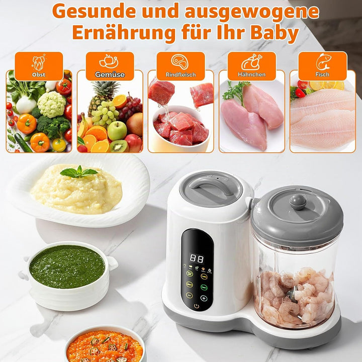 Babynahrungszubereiter - Multifunktionaler Babybrei Zubereiter, Baby Food Maker mit Dampfgarer und M