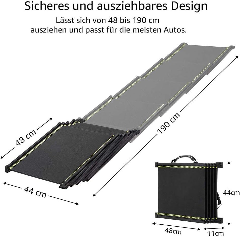 unipaws 190 cm extra Lange Hunderampe für Auto, SUV &amp; LKW, ausziehbare tragbare Haustier-Treppenramp