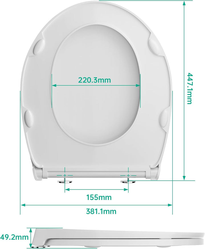 Toilettendeckel mit Absenkautomatik aus Robustem Duroplast, Umweltfreundlicher WC Sitz O-Form, Antib