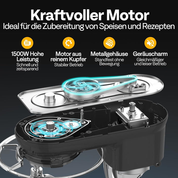 VIVOHOME Küchenmaschine 5,7L Knetmaschine 1500W Küchenmaschinen mit 10 Geschwindigkeiten Pulsfunktio