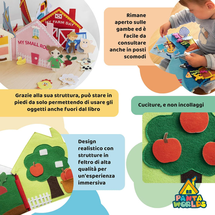 Meqbem® PANTAWORLDS® | Quiet Book | Pädagogisches Sensorisches Stoffbuch | Montessori Spielzeug ab 1