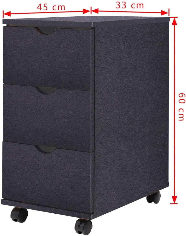 vidaXL Schubladenelement Rollen 33x45x60cm Schwarz Rollcontainer Büroschrank, Schwarz