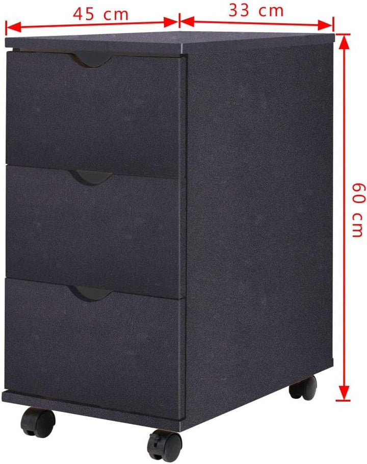 vidaXL Schubladenelement Rollen 33x45x60cm Schwarz Rollcontainer Büroschrank, Schwarz