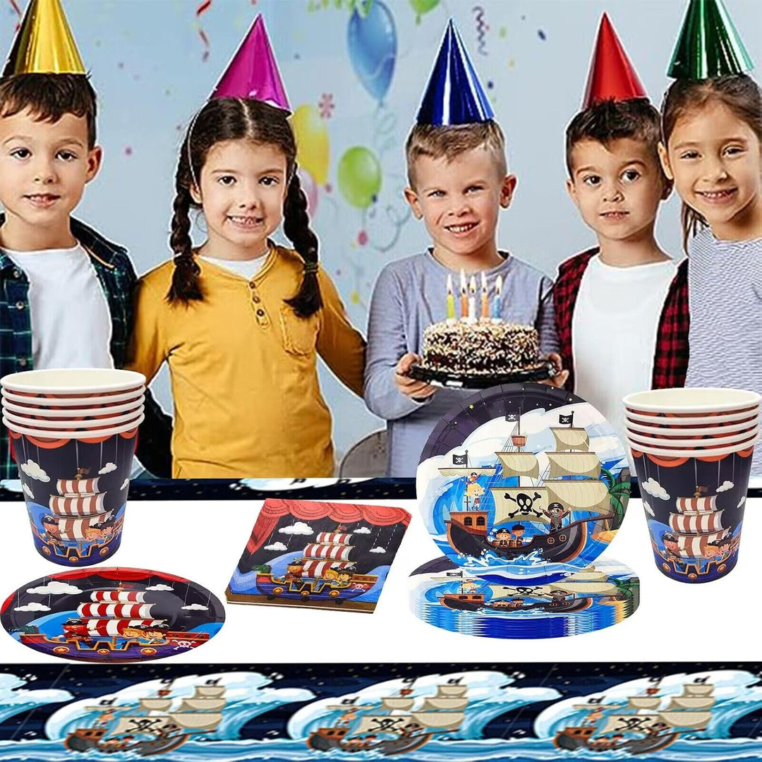 101 Stück Piraten Partygeschirr, Kindergeburtstag Party Geschirrset, Geburtstag Pappbecher Papptelle