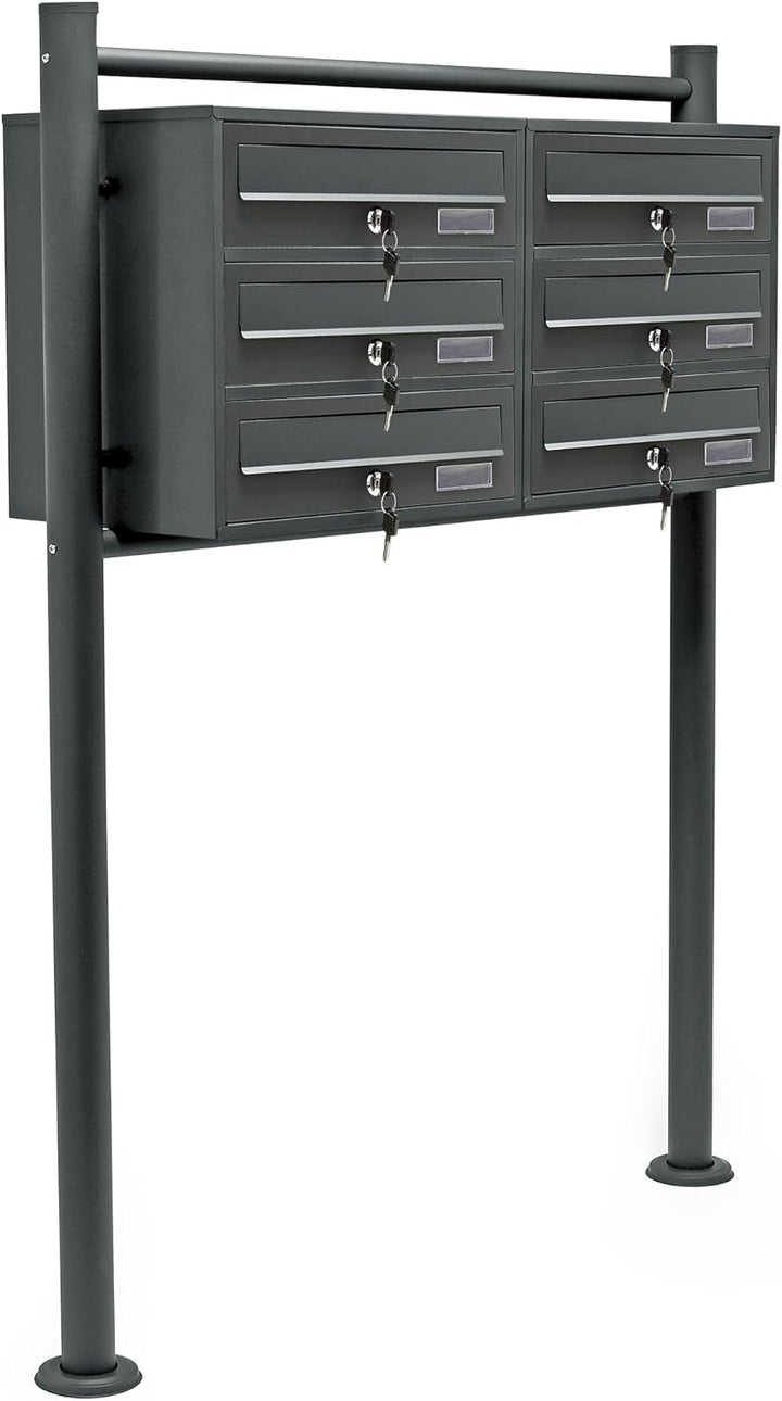 Wiltec 6er Briefkastenanlage Anthrazit 898 x 270 x 1150 mm, Standbriefkasten mit 2x3 Fächern, Schlüs