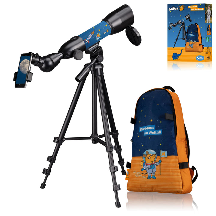 DieMaus Linsenteleskop 50/350 mit Rucksack - Ideal für Kinder, Entdecker-Teleskop, Astronomie Starte