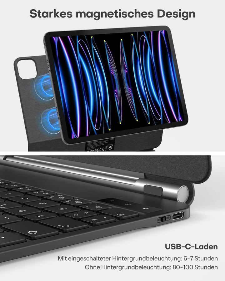 OMOTON Tastatur Hülle für iPad Air 6 11 Zoll 2024, iPad Pro 11 4/3/2/1 Gen, Air 5/4 10.9 Zoll, Magic