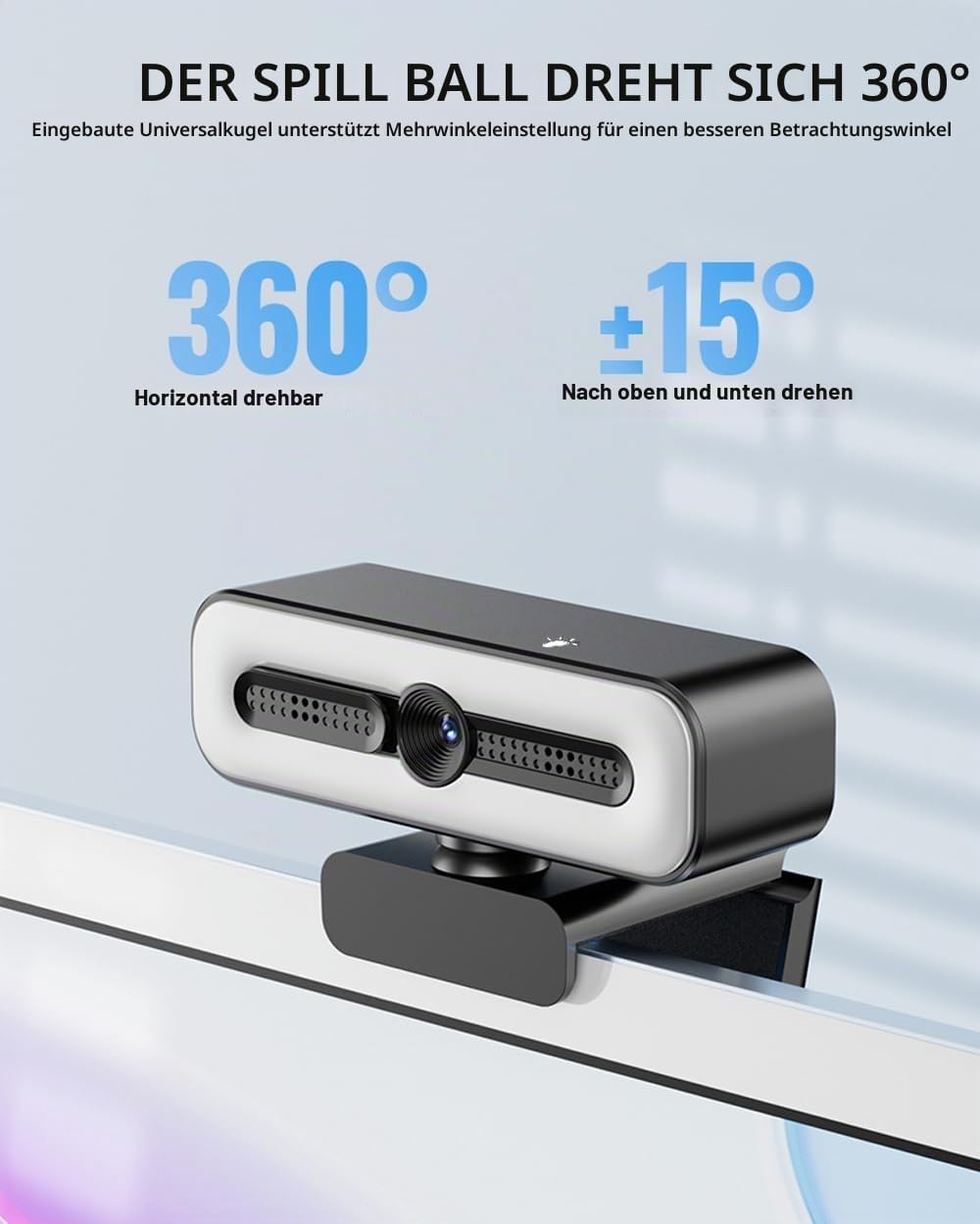 4K UHD Ring Light Webcam for PC, 1080P Web Camera with Dual AI Noise-Cancelling Mics, Auto Light Cor