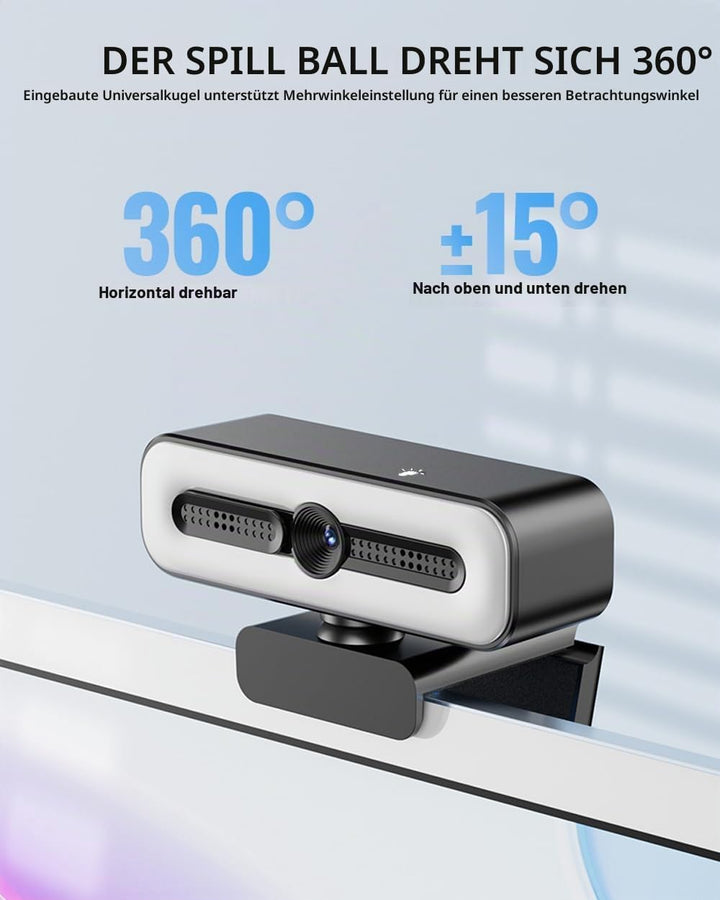 4K UHD Ring Light Webcam for PC, 1080P Web Camera with Dual AI Noise-Cancelling Mics, Auto Light Cor