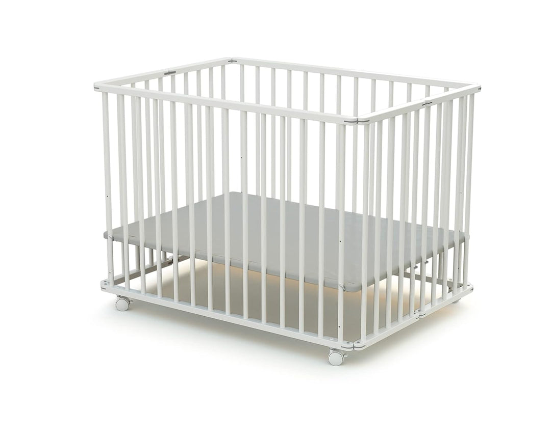 WEBABY - Laufstall Baby Faltbar Holz mit rollen und matte70x100 Weiss | Faltbarer Laufstall | 3 Stuf