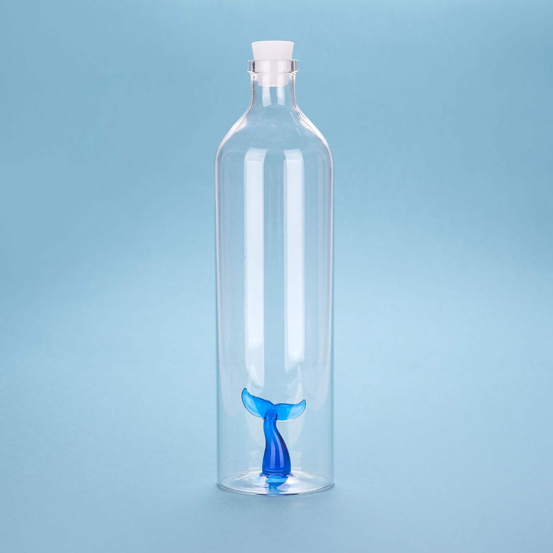 balvi Flasche Tail Farbe Blau Mit Figur in Form eines Wals Borosilikatglas