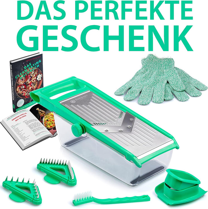 freegreen® GERMANY Obst- & Gemüsehobel aus Edelstahl mit V-Klinge & Auffangbehälter I Inklusive Gemü