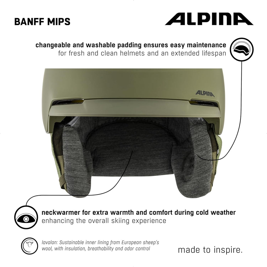 ALPINA BANFF MIPS - Nachhaltiger, Sicherer und leichter MIPS Skihelm Mit Schafswolle-Innenfutter Für
