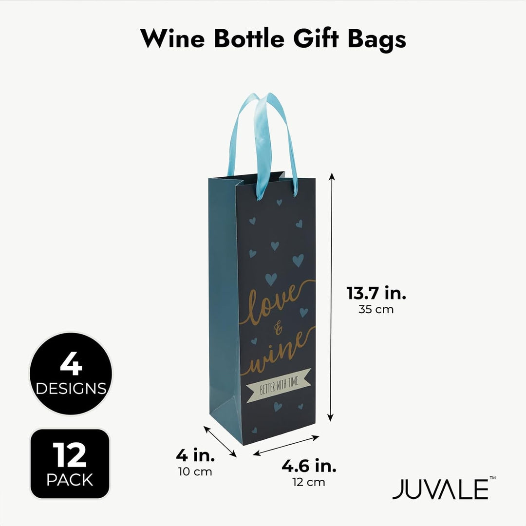 Juvale 12 Stück Weinflaschen-Geschenktüten mit Griffen, Grosspackung für Geburtstage, Vatertag, Mutt