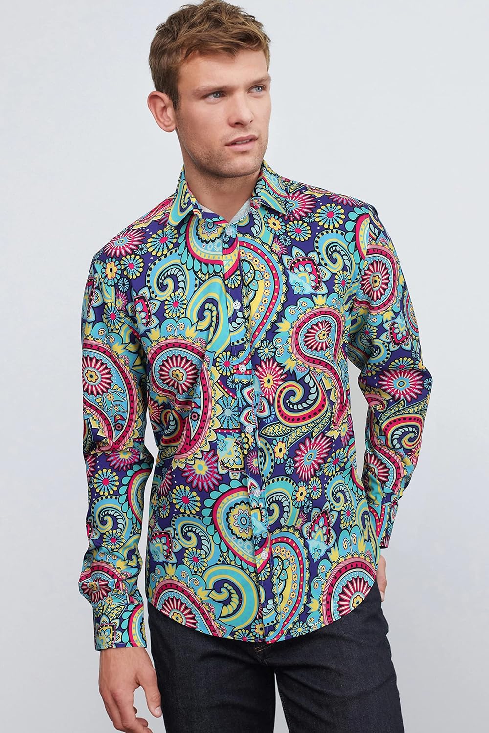 HISDERN Weihnachtshemden für Herren, langärmelig, Button-Down-Shirt, Urlaub, lustige Weihnachts-Shir