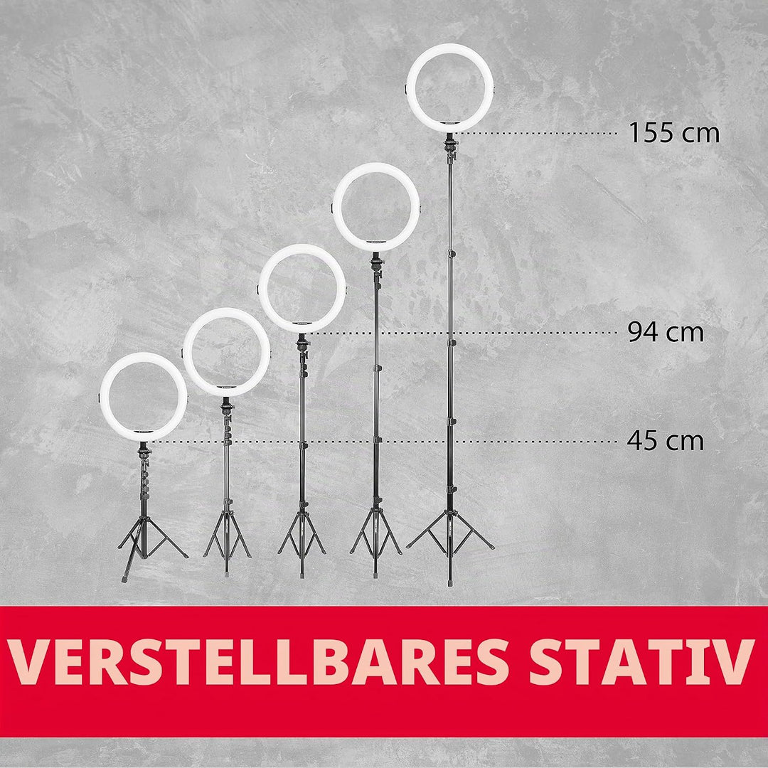 AgfaPhoto Ringlicht Realiview ARL11XL - 11-Zoll LED-Licht mit verstellbarem Stativ (45cm bis 155cm)