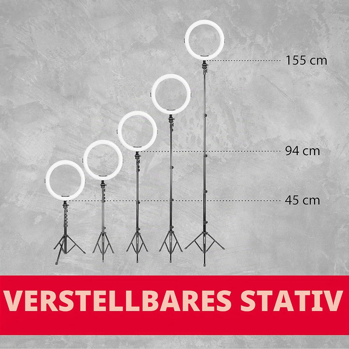 AgfaPhoto Ringlicht Realiview ARL11XL - 11-Zoll LED-Licht mit verstellbarem Stativ (45cm bis 155cm)