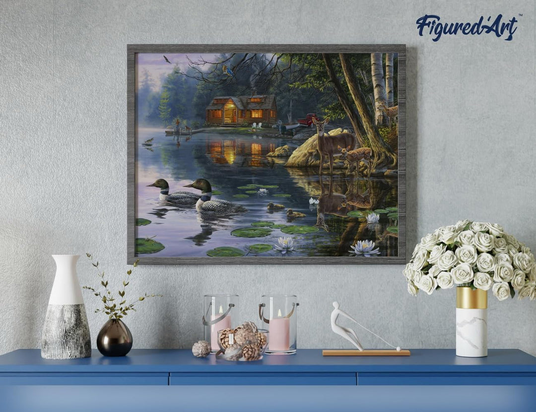 Figured'Art Malen Nach Zahlen Erwachsene Mit Rahmen Chalet am See - Paint by Numbers Basteln DIY Bas