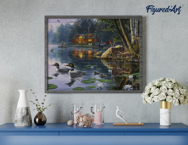 Figured'Art Malen Nach Zahlen Erwachsene Mit Rahmen Chalet am See - Paint by Numbers Basteln DIY Bas