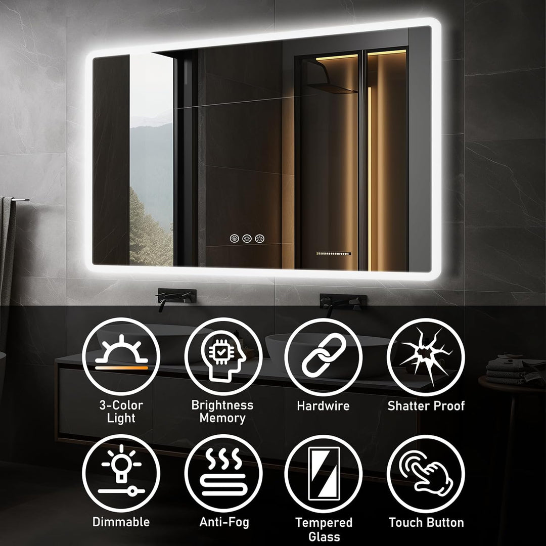 Badezimmerspiegel mit Beleuchtung LED, 70x100cm Spiegel mit Light, Wandspiegel mit Frontbeleuchtung,