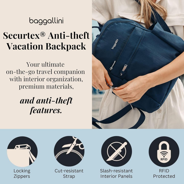 Baggallini Damen Securtex Anti-Diebstahl-Urlaubsrucksack Einheitsgrösse Midnight Blossom, Einheitsgr