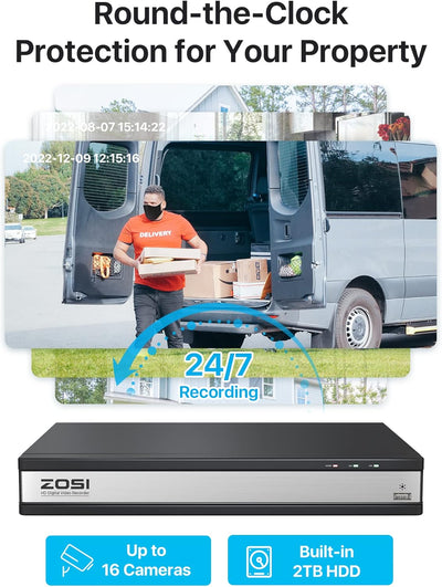 ZOSI 16CH 1080P Überwachungskamera Set mit 2TB HDD DVR und 12X 2MP Dome Kamera Überwachung Aussen Sy