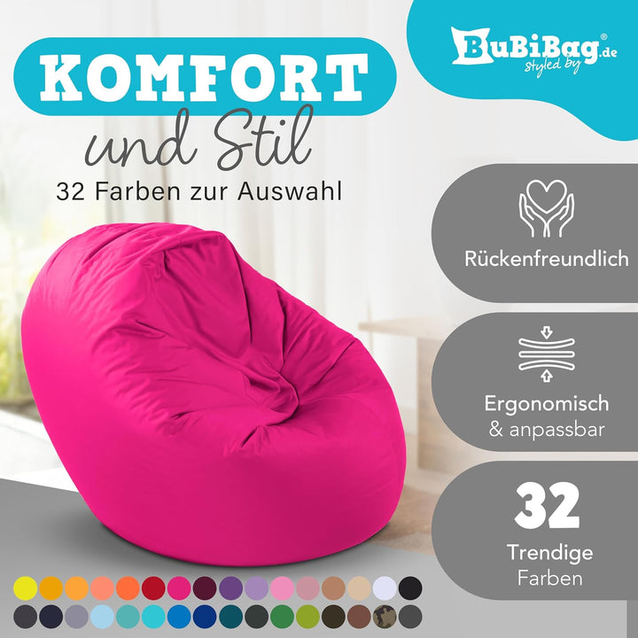 BuBiBag 2in1 Sitzsack L - XXL mit Füllung für Kinder &amp; Erwachsene, Gaming Beanbag &amp; Bodenkissen für
