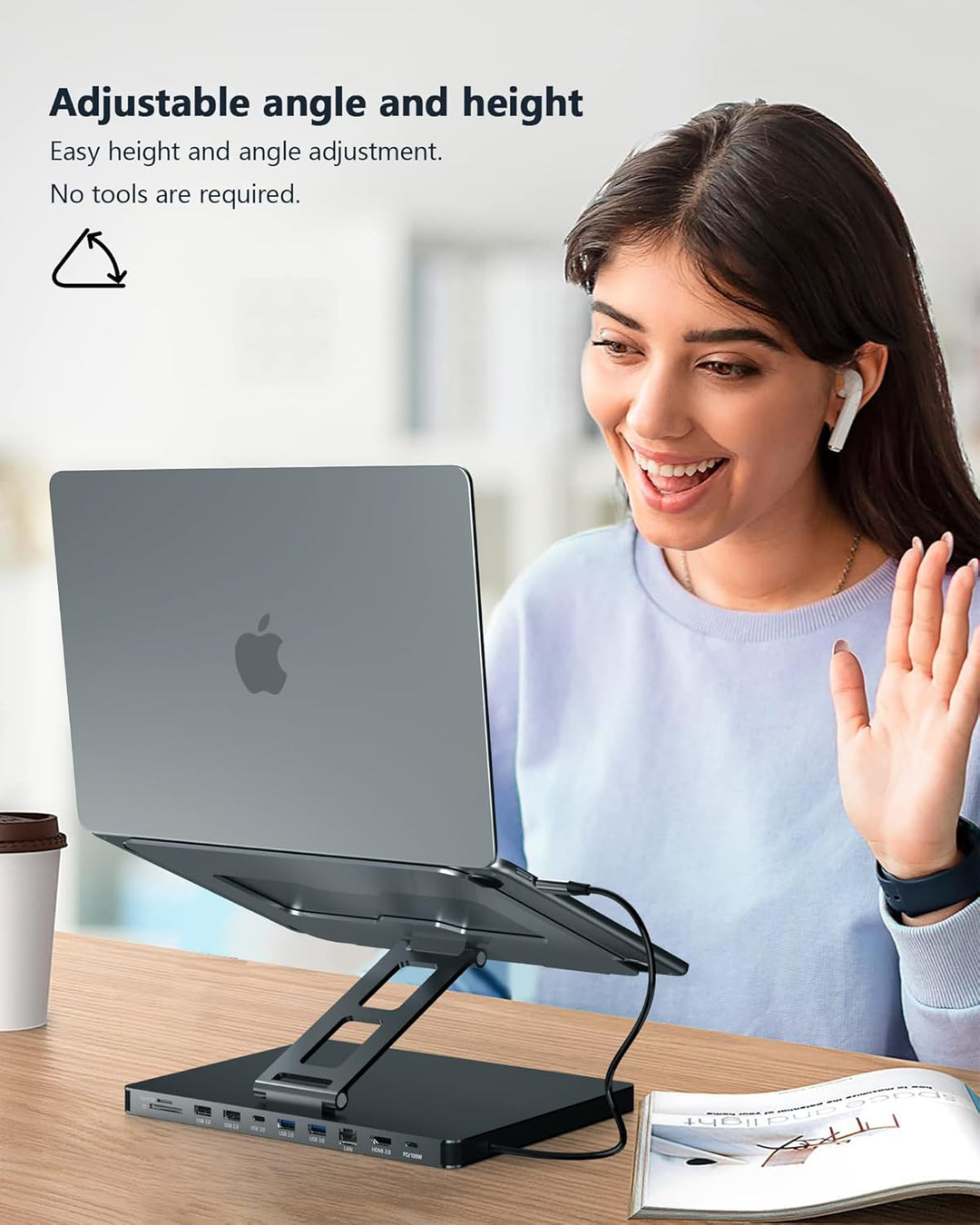 USB C Hub Stand for MacBook Pro, 10 in 1 Adapter for MacBook Air Docking Station with 4K 60Hz HDMI,
