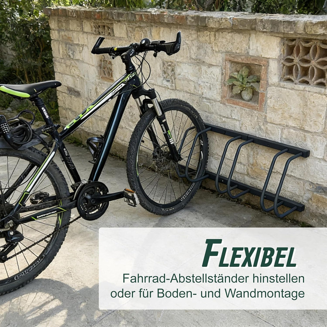 Relaxdays Fahrradständer Boden & Wandmontage, 3 Räder, bis 65 mm Reifenbreite, Garage, Reihenparker,