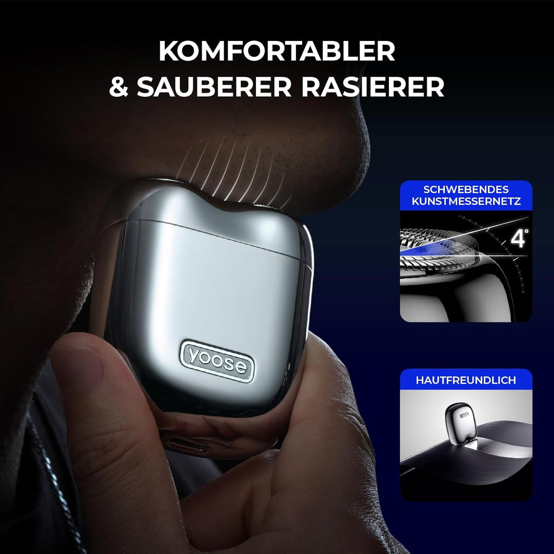 yoose Rasierer Herren Elektrisch, Tragbarer Rasierer Herren (Nass/Trocken), IPX7 wasserdicht mit USB