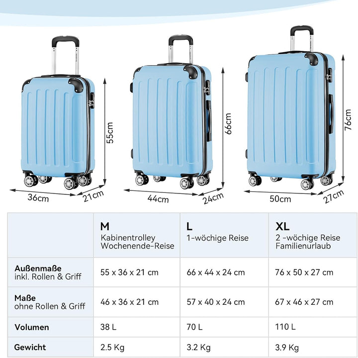BEIBYE Hartschalen-Koffer Trolley Rollkoffer Reisekoffer Sicherheit Zahlenschloss Zwillingsrolle ABS