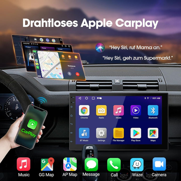 Haudio 2 Din Autoradio mit Kabellosem CarPlay &amp; Android Auto, 7 Zoll Touchscreen Autoradio mit Mirro