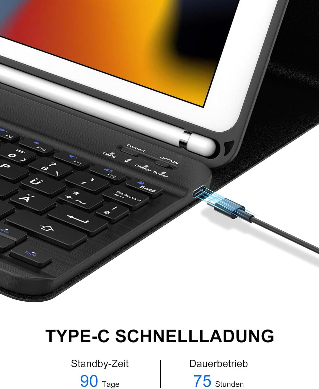 für iPad 10,2 Hülle mit Tastatur für iPad 10,2" (2019/2020/2021 7./8./9.), Abnehmbare Bluetooth Schu