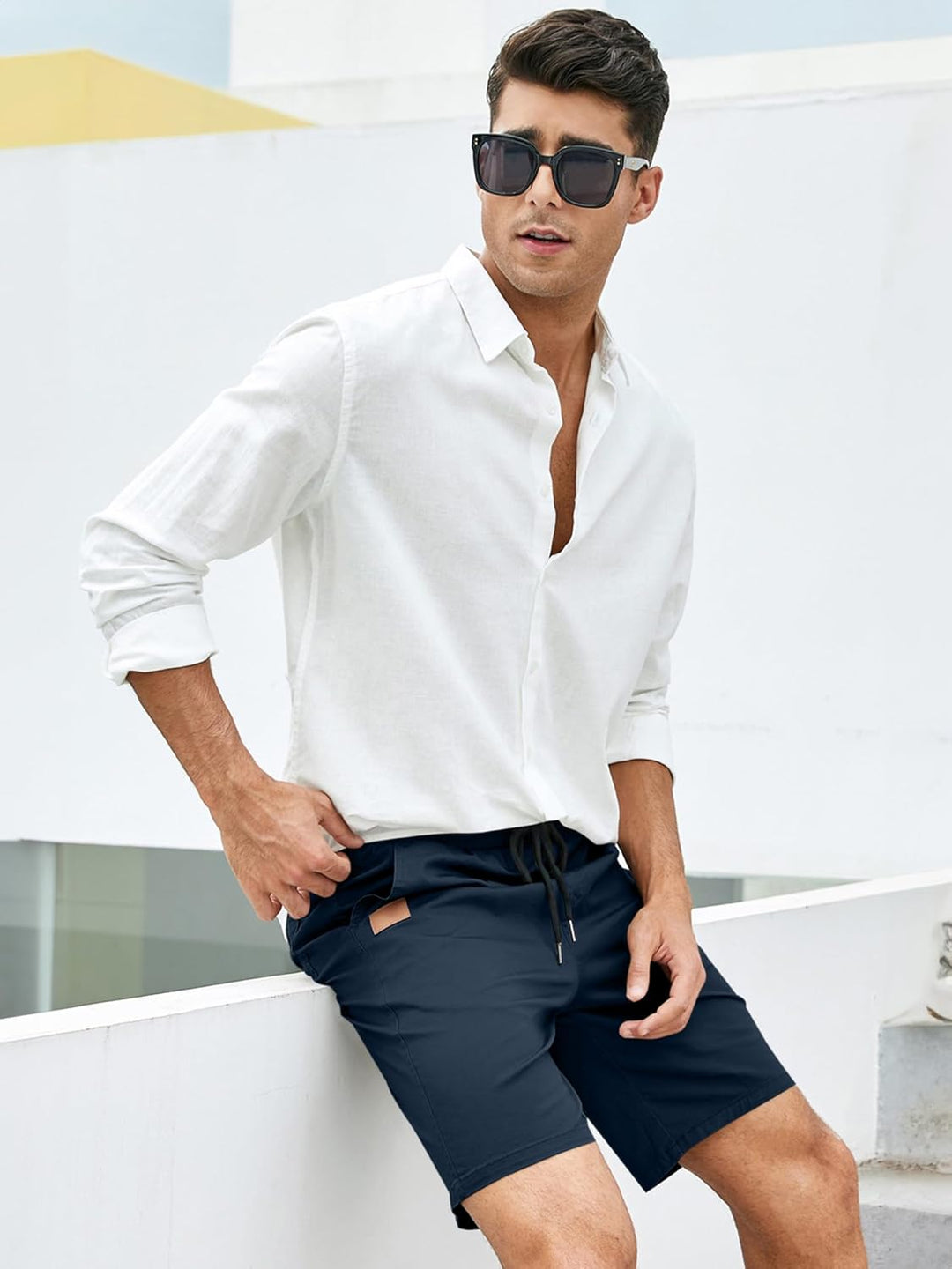 JMIERR Kurze Hosen Herren Shorts Herren Sommer Chino Baumwolle Elastische Taille mit Taschen S E Bla