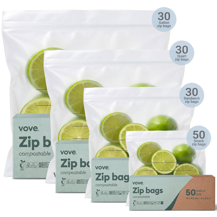 Vove kompostierbare Gefrierbeutel, 160 Stück, Mehrgrössen-Set (S/M/L/XL) – PFAS-frei, BPI-zertifizie