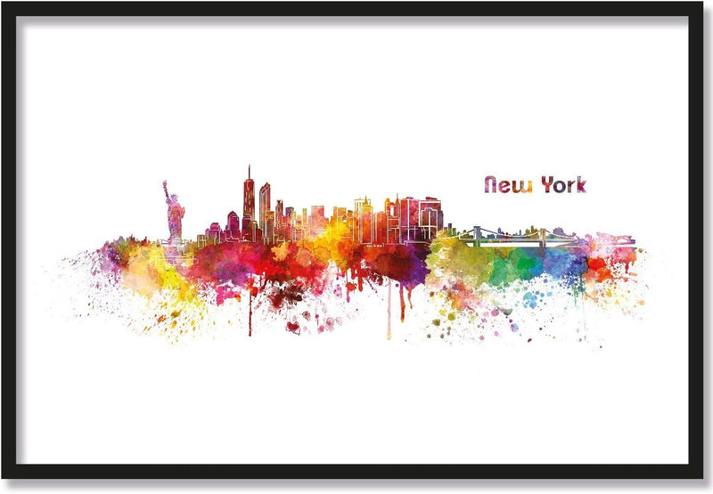 JUNIWORDS Poster mit/ohne Holzrahmen, Wähle ein Motiv, Aquarell Skyline New York, Wähle eine Grösse,