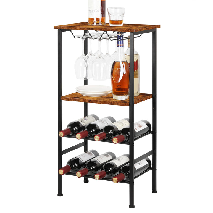 YBING Weinregal, Freistehend, Boden-Weinbarregal mit Glashalter und Tischplatte, 8 Flaschen, Holz-We