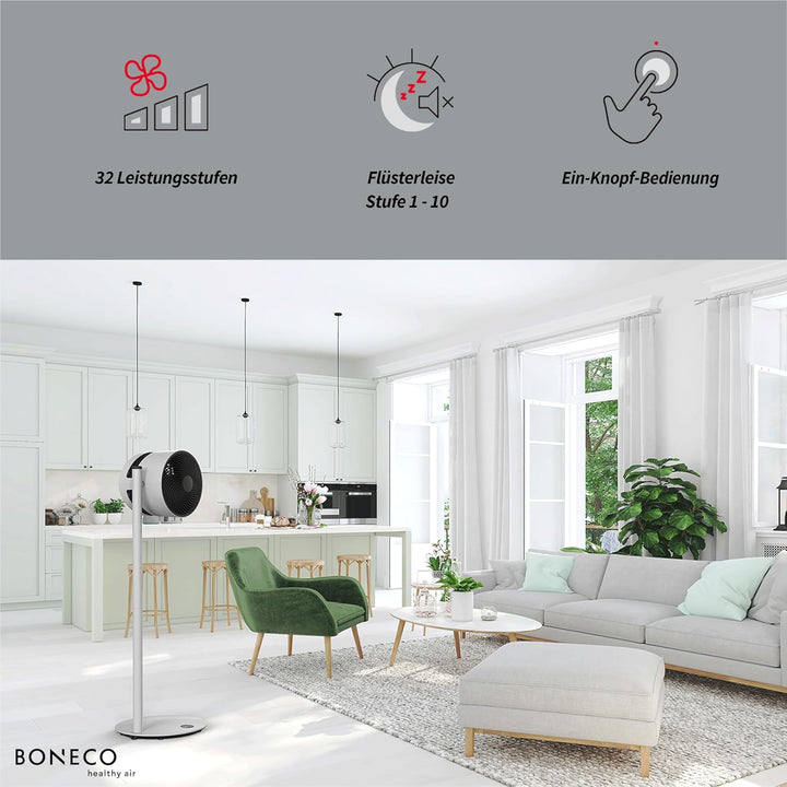 BONECO Ventilator F235 I Standventilator I höhenverstellbar bis 121cm I 32 Leistungsstufen I App-Ste