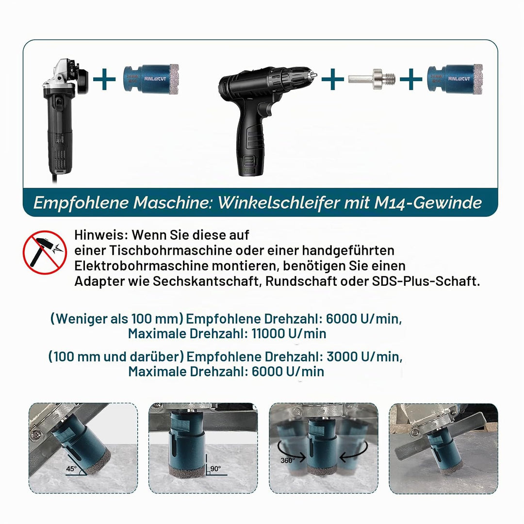 MINLAYCUT Diamond Tile Drill Bit Set 20/25/35/50/68/100 mm Diamond Drill Bit Hole Saw with 20-35 mm