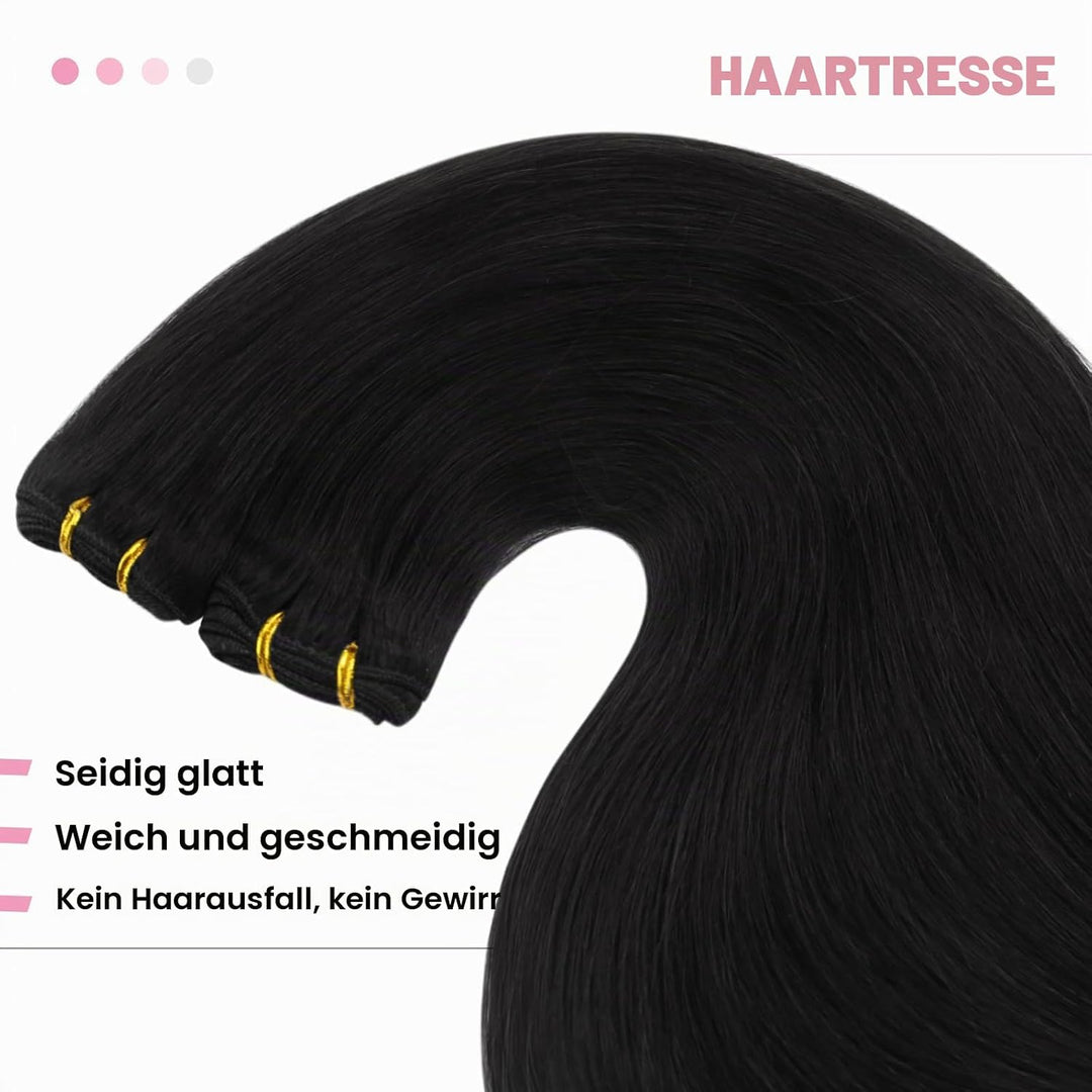 YoungSee Echthaar Tressen Schwarz 45cm Tressen Echthaar zum Einnahen Haartressen Echthaar Schwarz 10
