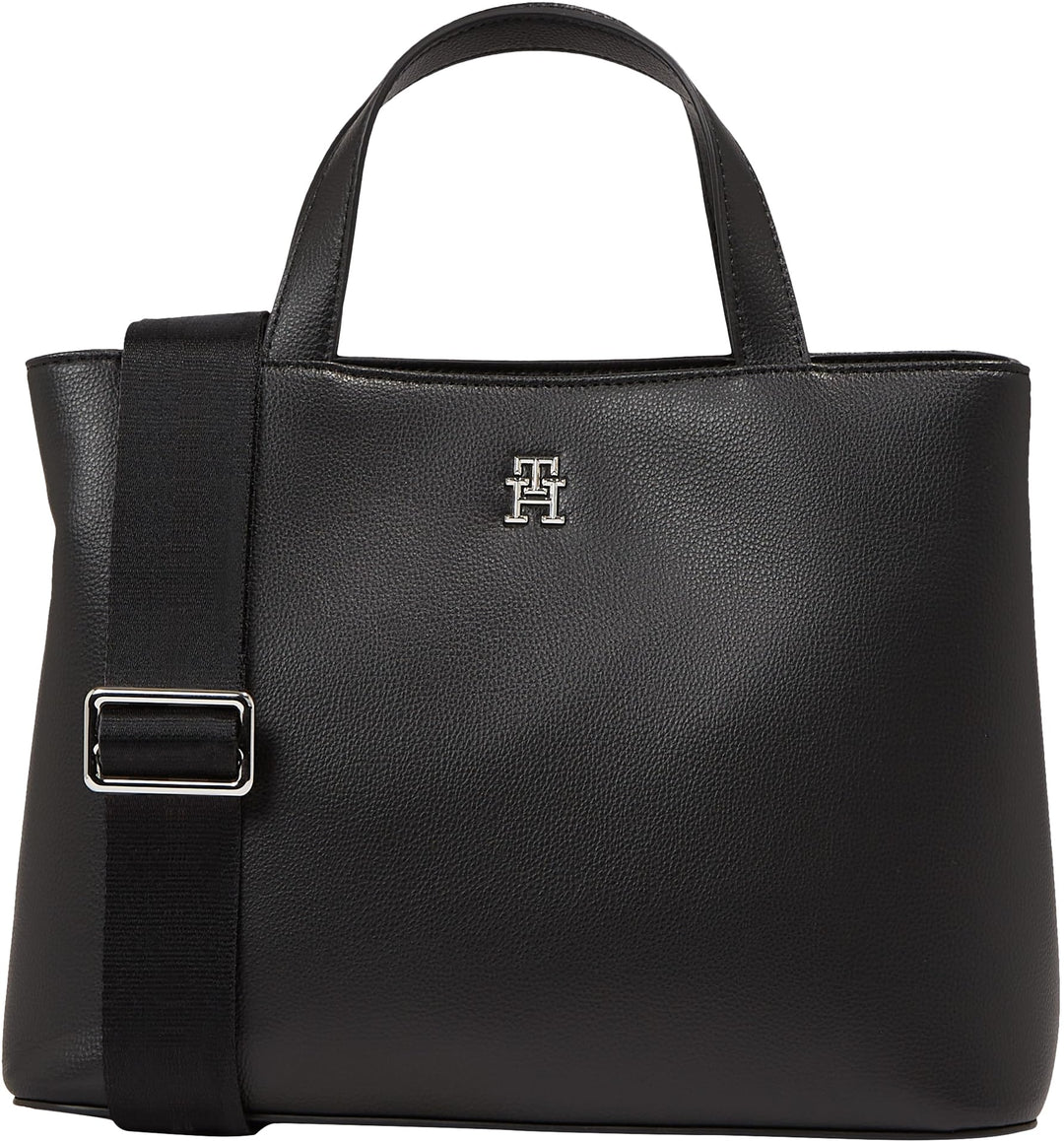 Tommy Hilfiger Damen Tasche Essential Satchel mit Reissverschluss Schwarz, Schwarz