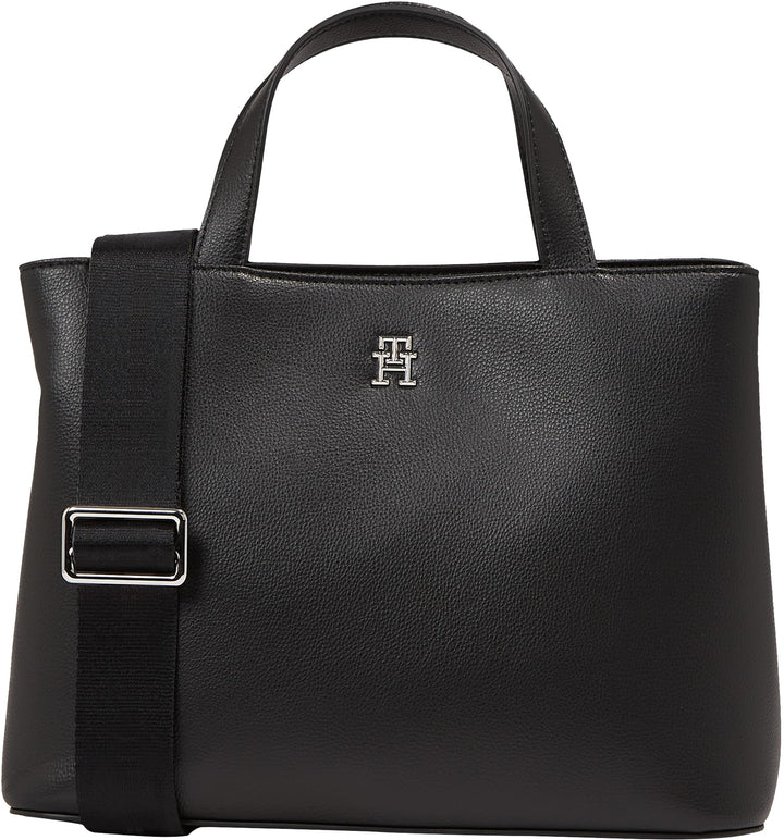 Tommy Hilfiger Damen Tasche Essential Satchel mit Reissverschluss Schwarz, Schwarz