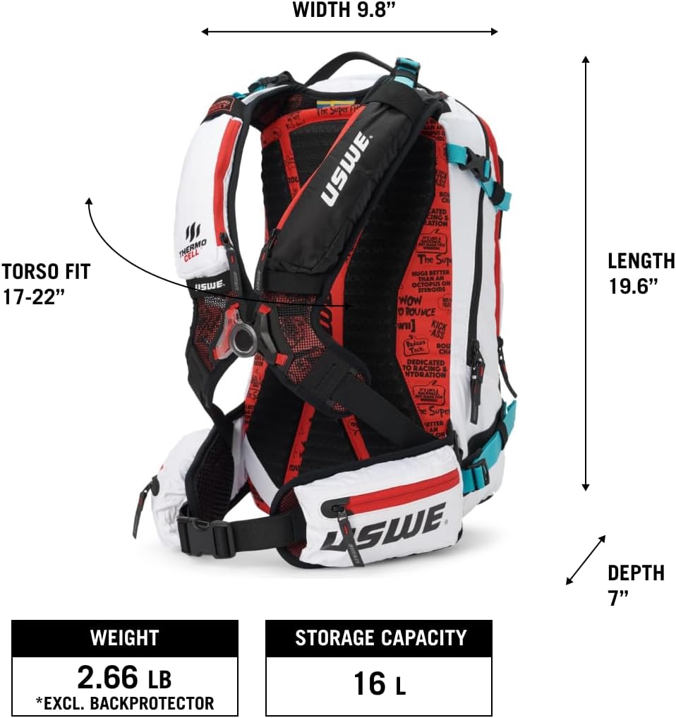 USWE Pow, Ski und Snowboard Rucksack mit Rückenprotektor, für Damen und Herren Pow 16l Weiss, Pow 16