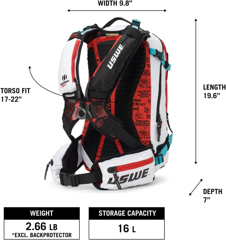 USWE Pow, Ski und Snowboard Rucksack mit Rückenprotektor, für Damen und Herren Pow 16l Weiss, Pow 16