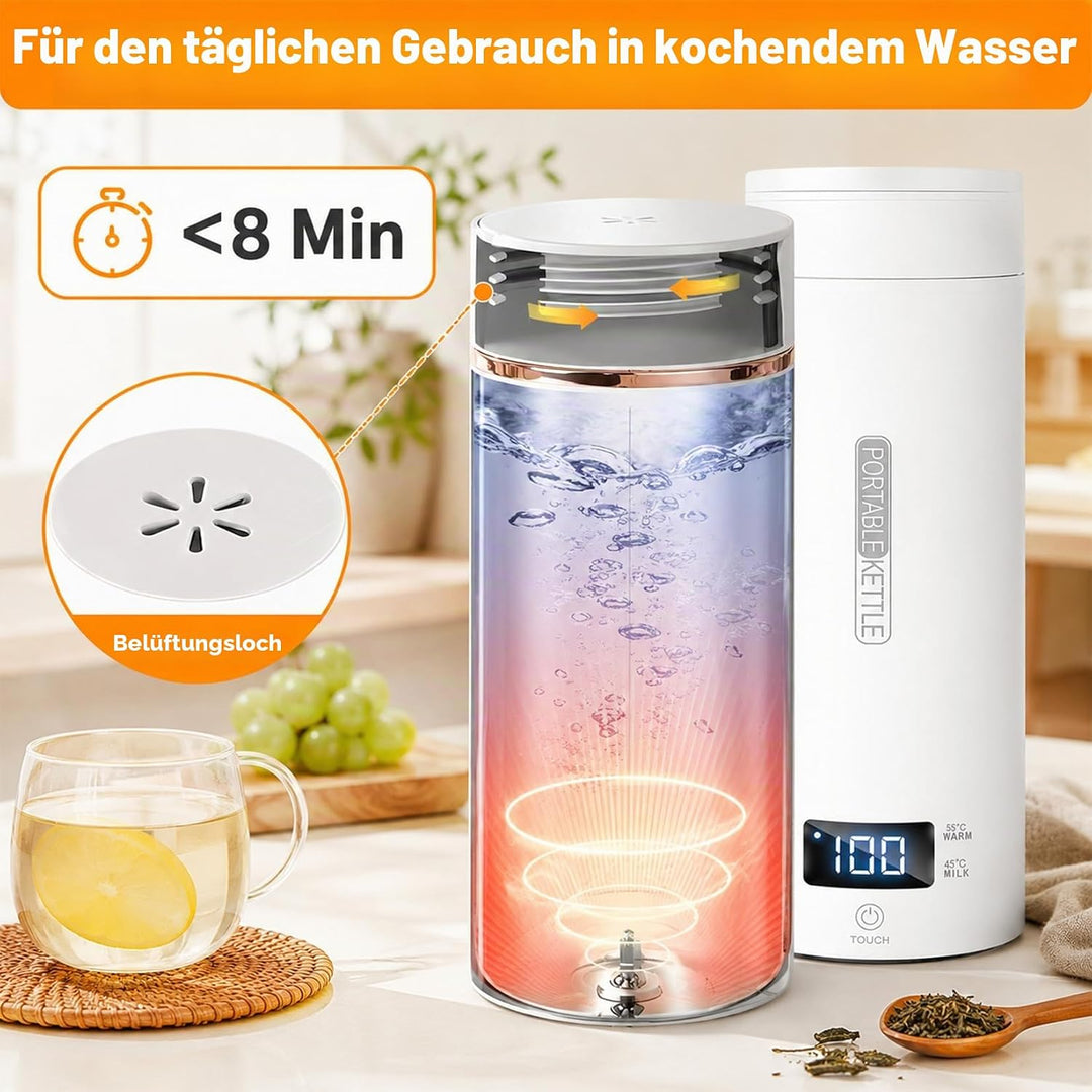 Idota Reisewasserkocher Klein, 400ml Reise wasserkocher mit 4 Temperaturstufen, Mini Reisewasserkoch