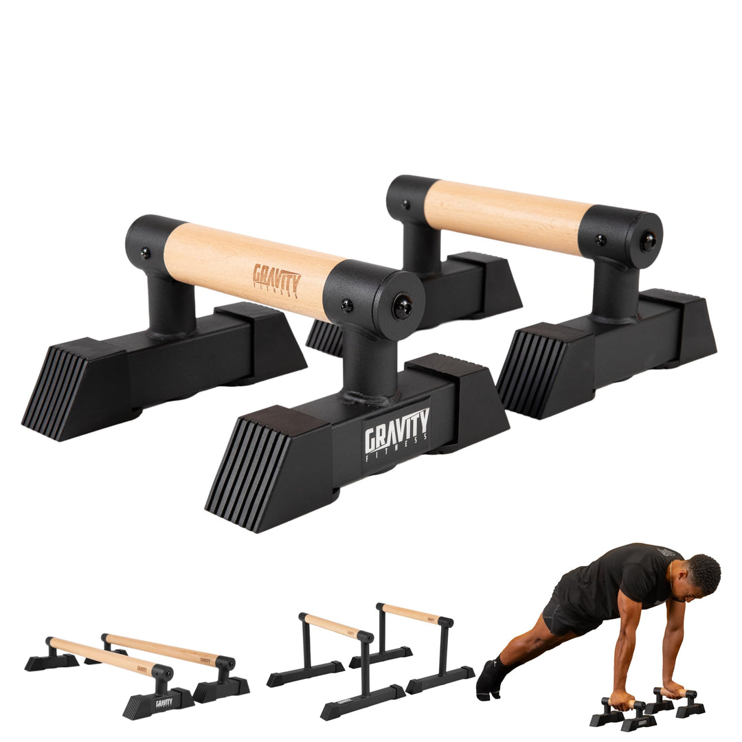 Gravity Fitness Parallettes Calisthenics Dip Barren mit Hybrid Holzgriffen – Stabil & Tragbar für Zu