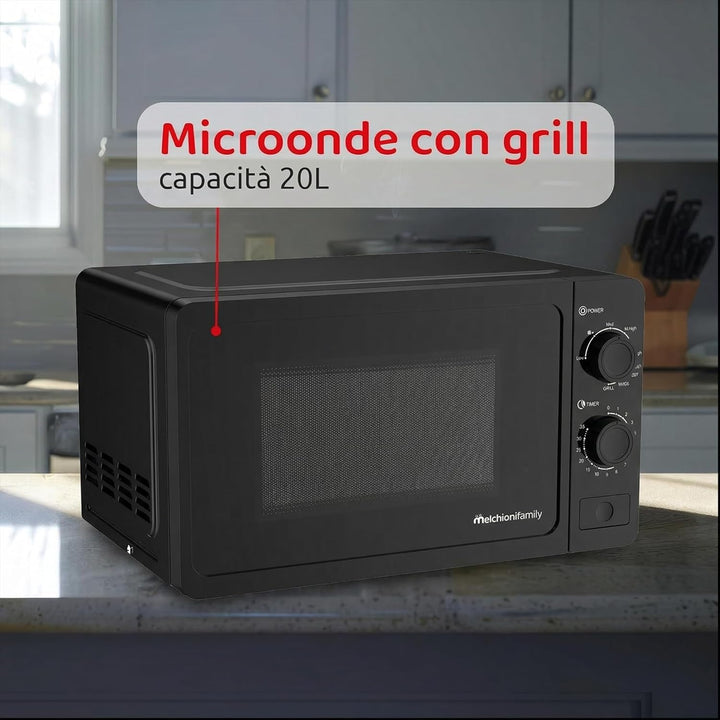 Melchioni Family Mikrowelle 20 l mit Grill – Wave – 800 W – Abmessungen 46 x 32 x 26 cm – Timer 1–35