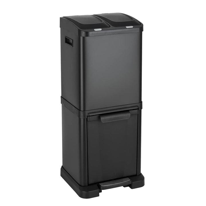 SVITA 3XCOMBO32 Mülleimer Treteimer Abfalleimer Mülltrennung mit Schubfächern Schwarz (32 Liter 2x8L